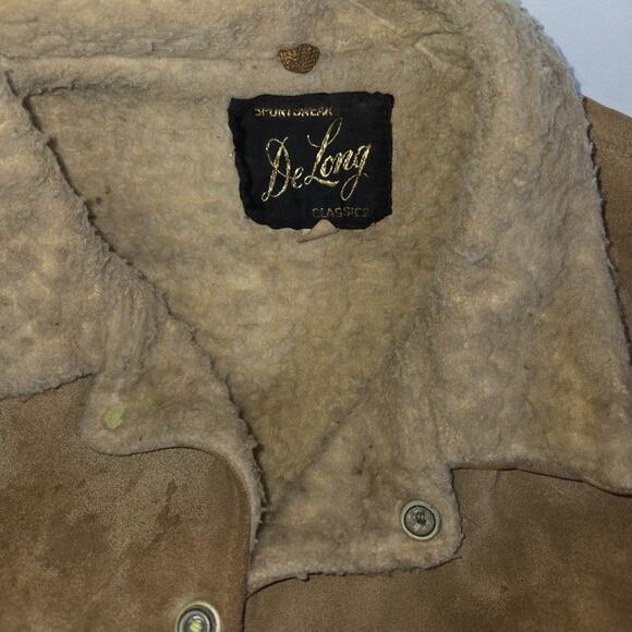 Vintage Distressed Suede Coat Delong Halloween Costume Prop Size 40 Brown - Picture 8 of 16